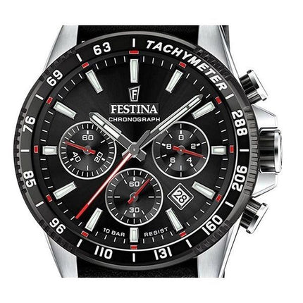 Festina Timeless Chronograph Leather Strap Black Dial Quartz F20561-4 100M Men's Watch