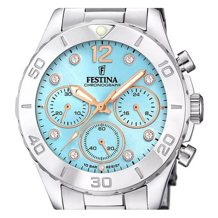 Festina Boyfriend Chronograph Crystal Accents Blue Dial Quartz F20603-4 100M Women's Watch