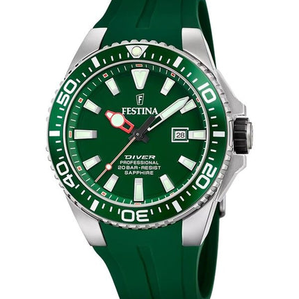 Festina The Originals Rubber Strap Green Dial Quartz Diver's F20664-2 200M Men's Watch