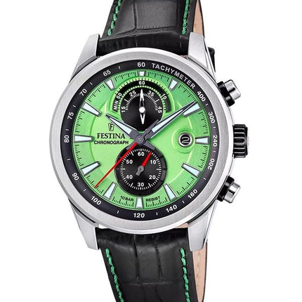 Festina Timeless Chronograph Leather Strap Green Dial Quartz F20695-3 100M Men's Watch