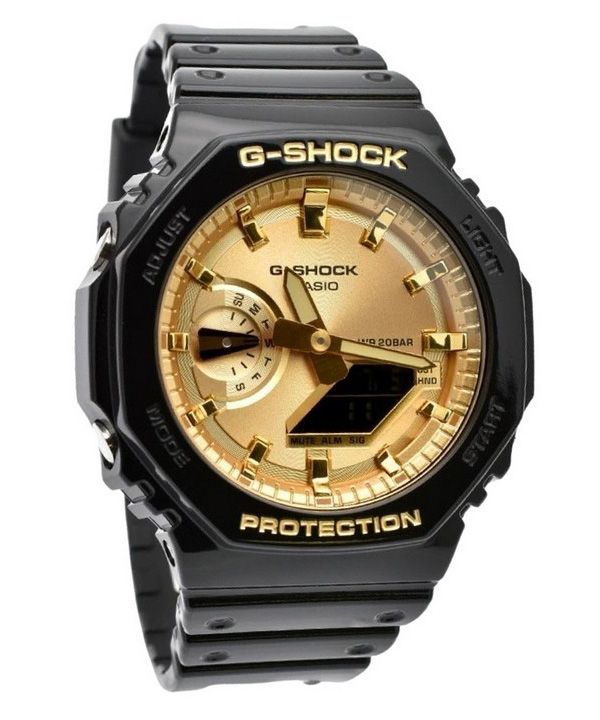 Casio G-Shock Analog Digital Black And Gold Color Resin Strap Quartz GA-2100GB-1A 200M Mens Watch