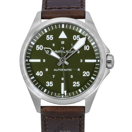 Hamilton Khaki Aviation Pilot Leather Strap Green Dial Automatic H76305560 100M Men's Watch