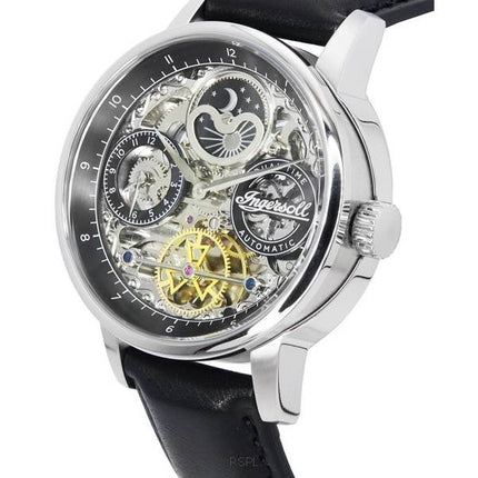 Ingersoll The Jazz Sun and Moon Phase Leather Strap Skeleton Silver Dial Automatic I07701 Mens Watch