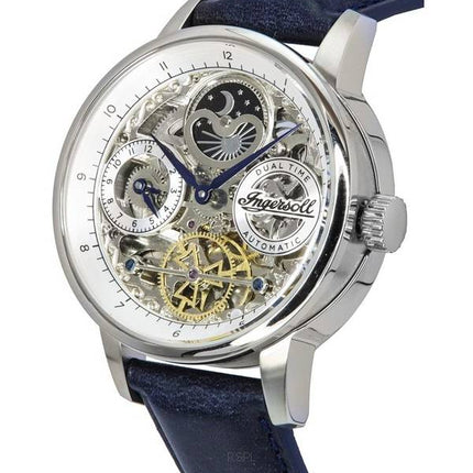 Ingersoll The Jazz Sun and Moon Phase Leather Strap Skeleton Silver Dial Automatic I07702 Mens Watch