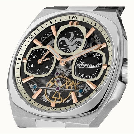 Ingersoll The Spirit Moon Phase Leather Strap Black Skeleton Dial Automatic I15801 Men's Watch