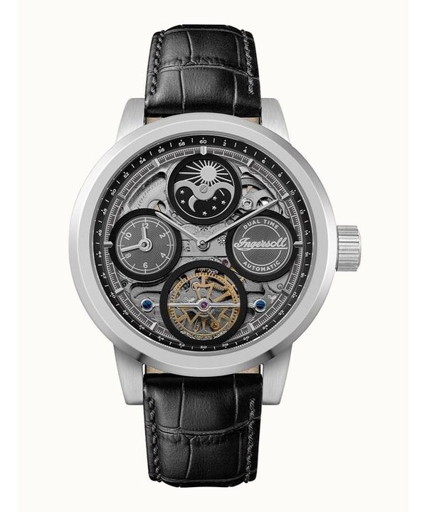 Ingersoll The Arc Moon Phase Leather Strap Black Skeleton Dial Automatic I16001 Men's Watch