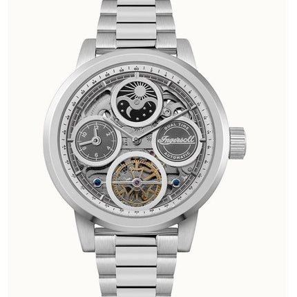 Ingersoll The Arc Moon Phase Stainless Steel Silver Skeleton Dial Automatic I16002 Men's Watch