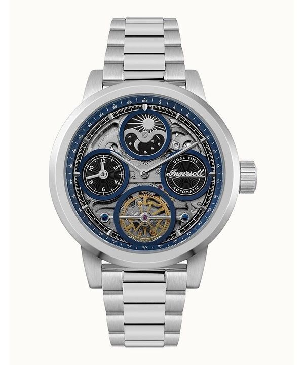 Ingersoll The Arc Moon Phase Stainless Steel Blue Skeleton Dial Automatic I16003 Men's Watch