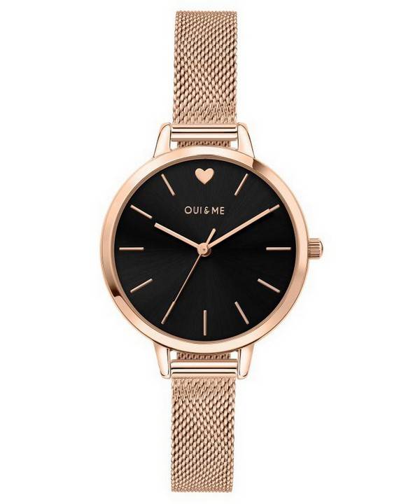 Oui & Me Petite Amourette Black Dial Rose Gold Tone Stainless Steel Quartz ME010002 Women's Watch