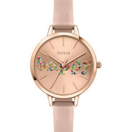 Oui & Me Petite Fleurette Rose Gold Sunray Dial Leather Strap Quartz ME010009 Women's Watch