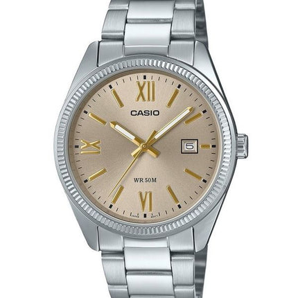 Casio Standard Analog Ion Plated Stainless Steel Beige Dial Quartz MTP-1302DD-9AV Men's Watch