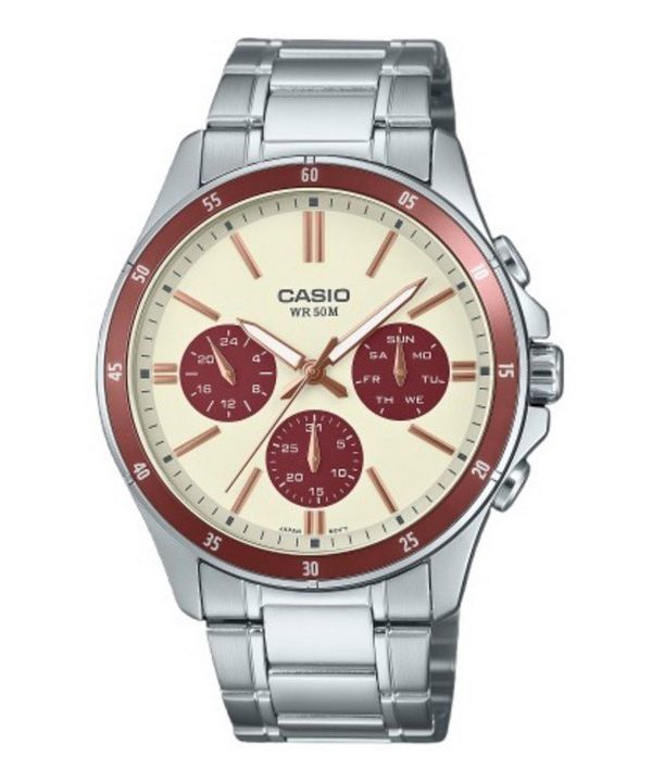 Casio Standard Analog Ion Plated Stainless Steel Cream Dial Quartz MTP-1374D-5A2V Men's Watch