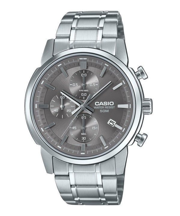 Casio Standard Analog Chronograph Stainless Steel Grey Dial Quartz MTP-E510D-8AV Men's Watch