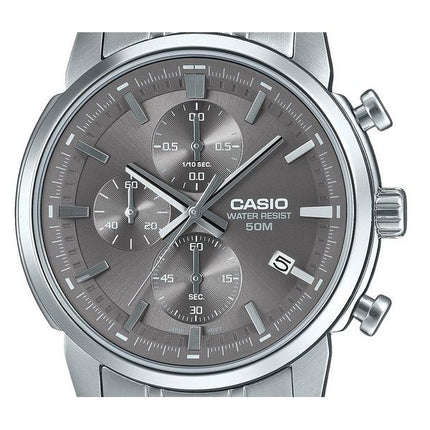 Casio Standard Analog Chronograph Stainless Steel Grey Dial Quartz MTP-E510D-8AV Men's Watch