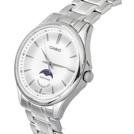 Casio Standard Analog Moon Phase Stainless Steel Silver Dial Quartz MTP-M100D-7A Men's Watch