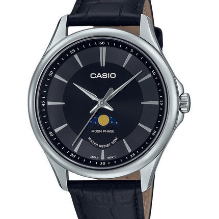 Casio Standard Analog Moon Phase Leather Strap Black Dial Quartz MTP-M100L-1A Mens Watch