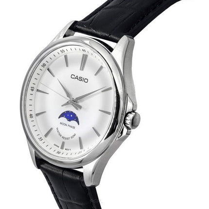 Casio Standard Analog Moon Phase Leather Strap Silver Dial Quartz MTP-M100L-7A Men's Watch