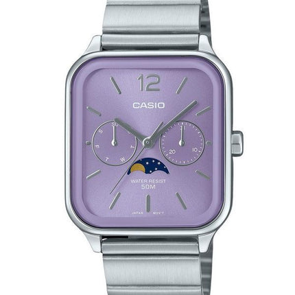 Casio Standard Analog Moon Phase Stainless Steel Purple Dial Quartz MTP-M305D-6AV Men's Watch