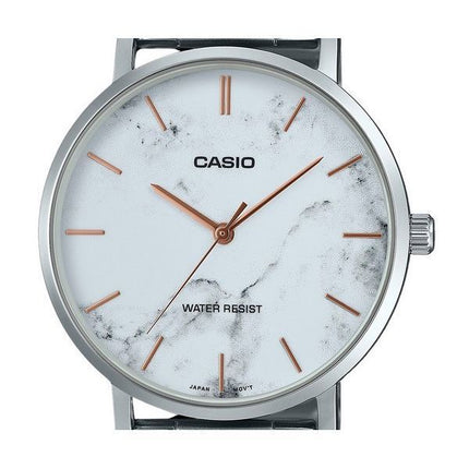 Casio Standard Analog Stainless Steel Marble Inspired White Dial Quartz MTP-VT01DM-7A Men's Watch