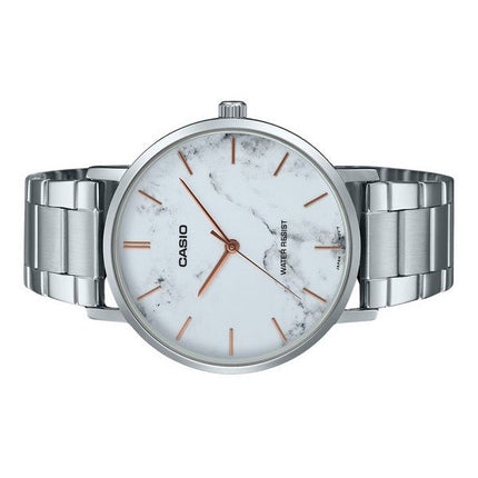 Casio Standard Analog Stainless Steel Marble Inspired White Dial Quartz MTP-VT01DM-7A Men's Watch