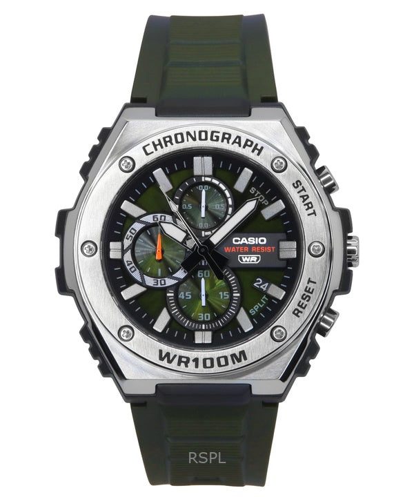 Casio Standard Analog Chronograph Resin Strap Green Dial Quartz MWA-300H-3AV 100M Men's Watch