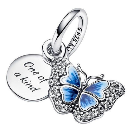 Pandora Blue Butterfly And Quote Double Dangle Charm 790757C01 For Women