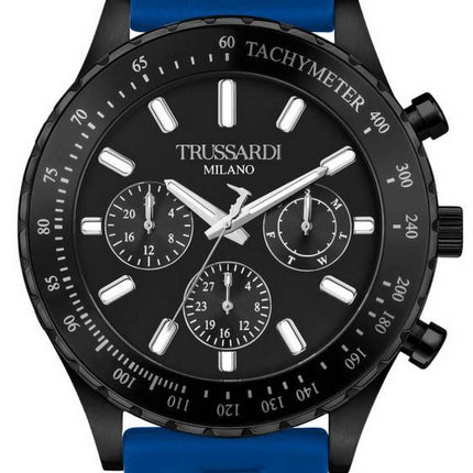 Trussardi T-Logo Tachymeter Black Dial Silicon Strap Quartz R2451148001 Mens Watch