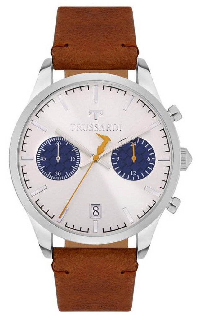 Trussardi T-Genus Chronograph Silver Dial Leather Strap Quartz R2471613004 Mens Watch