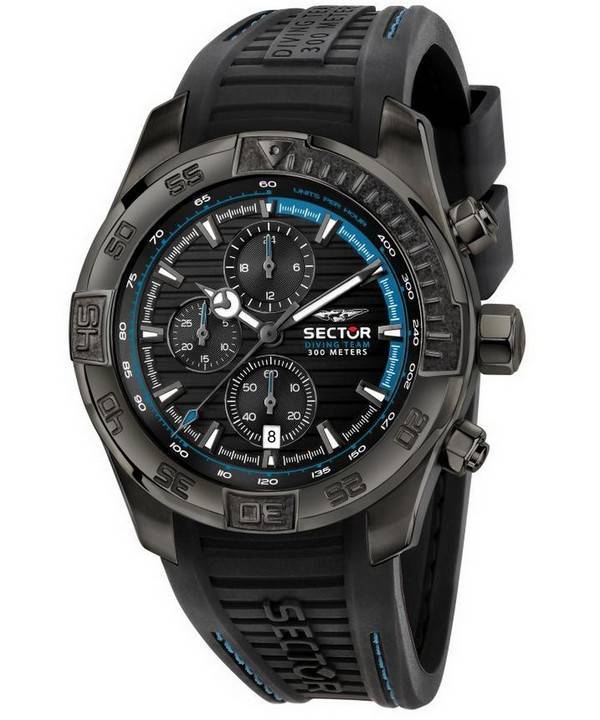 Sector Diving Team Chronograph Black Dial Silicon Strap Diver's Quartz R3271635001 300M Men's Watch