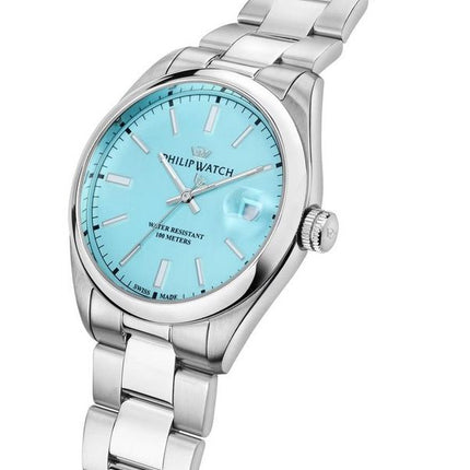 Philip Watch Swiss Made Caribe Urban Stainless Steel Turquoise Dial Quartz R8253597642 100M Mens Watch