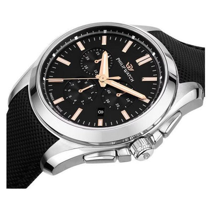 Philip Watch Amalfi Chronograph Leather Strap Black Dial Quartz R8271618002 100M Mens Watch