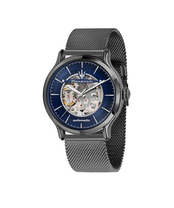 Maserati Epoca Stainless Steel Mesh Bracelet Blue Skeleton Dial Automatic R8823118012 100M Men's Watch