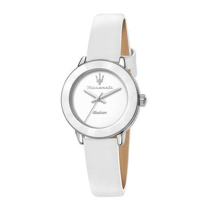 Maserati Successo Solar White Matt Dial Leather Quartz R8851145502 Womens Watch