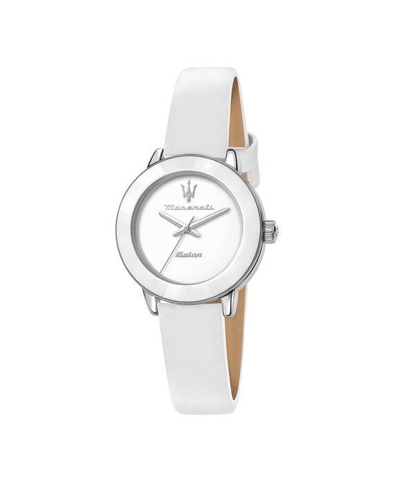 Maserati Successo Solar White Matt Dial Leather Quartz R8851145502 Womens Watch