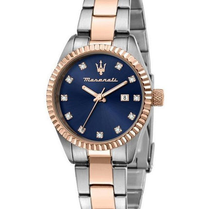 Maserati Competizione Crystal Accents Two Tone Stainless Steel Blue Dial Quartz R8853100507 100M Women's Watch