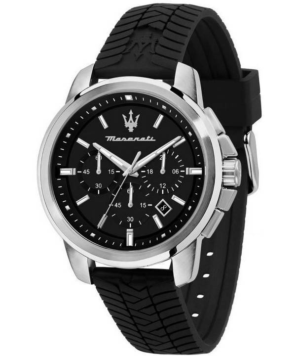 Maserati Successo Chronograph Silicone Strap Black Dial Quartz R8871621014 100M Men's Watch