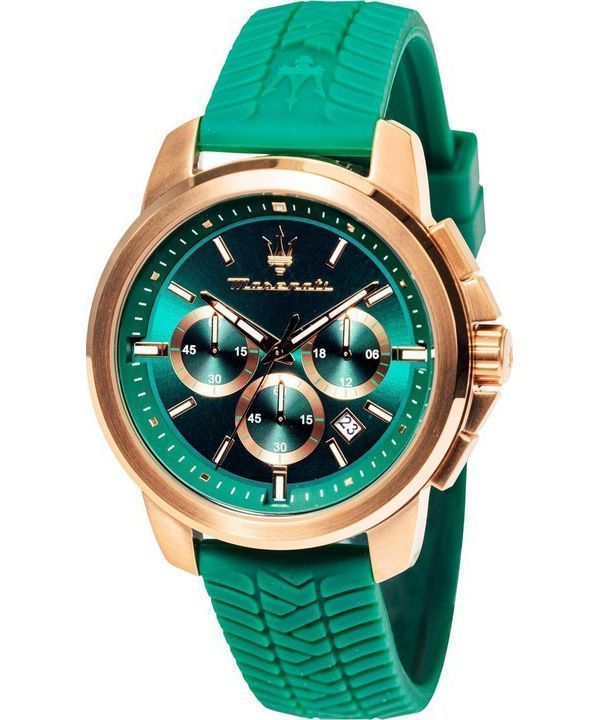 Maserati Successo Lifestyle Chronograph Rubber Strap Green Dial Quartz R8871621038 Men's Watch