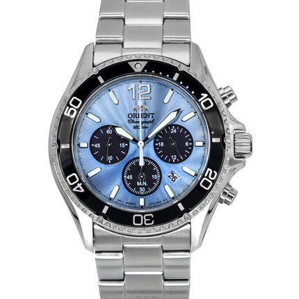 Orient Sports Chronograph Stainless Steel Sky Blue Dial Quartz Diver's RA-TX0206L 200M Men's Watch