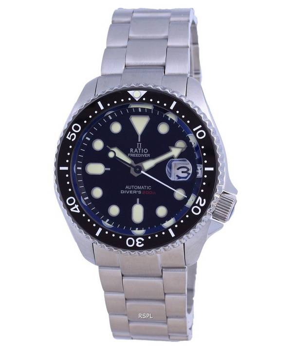 Ratio FreeDiver Black Dial Sapphire Crystal Stainless Steel Automatic RTB200 200M Men's Watch