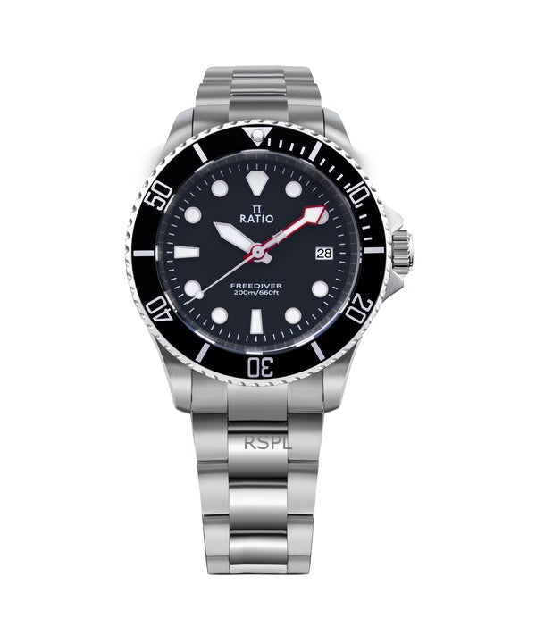 Ratio FreeDiver Sapphire Stainless Steel Black Dial Quartz RTF031 200M Men's Watch