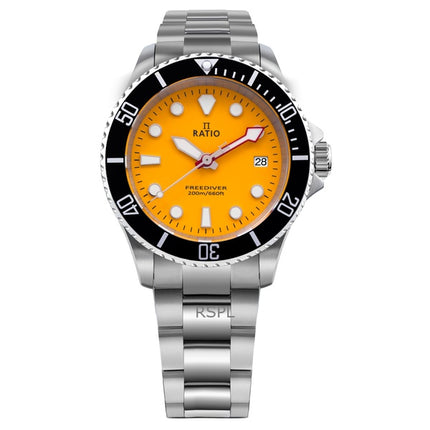 Ratio FreeDiver Sapphire Stainless Steel Yellow Dial Quartz RTF034 200M Men's Watch