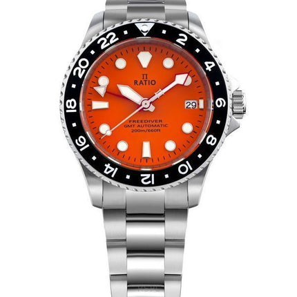 Ratio FreeDiver GMT Series Sapphire Stainless Steel Orange Dial Automatic RTF055 200M Men's Watch