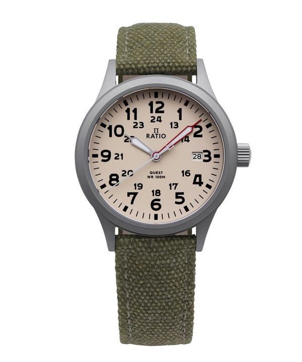 Ratio Quest Men's Field Watch Sapphire Canvas Strap Quartz RTQ019 100M Lewis And Clark Edition