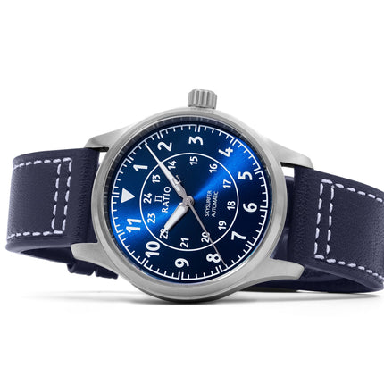 Ratio Skysurfer Pilot Blue Sunray Dial Leather Automatic RTS309 200M Mens Watch