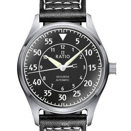 Ratio Skysurfer Pilot Black Textured Dial Leather Automatic RTS320 200M Mens Watch