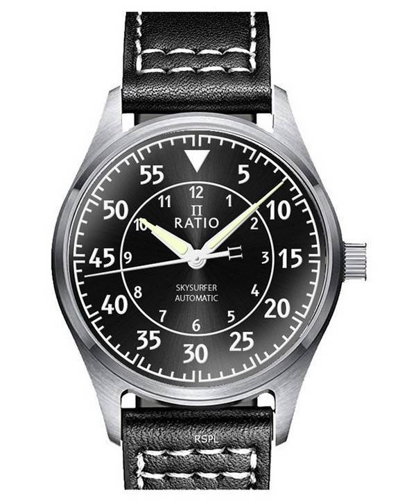 Ratio Skysurfer Pilot Black Sunray Dial Leather Automatic RTS321 200M Mens Watch