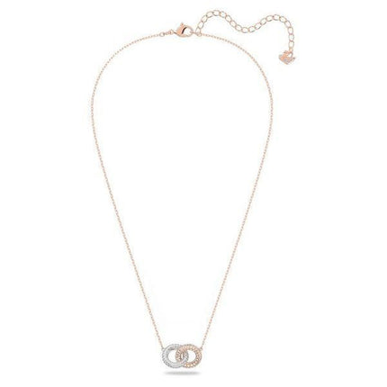 Swarovski Dextera Clear Crystals And Rose Gold Tone Plated Intertwined Circles Necklace 5414999 For Women