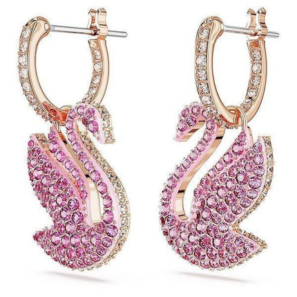 Swarovski Swan Pink Crystals And Rose Gold Tone Plated Drop Earrings 5647544 For Women