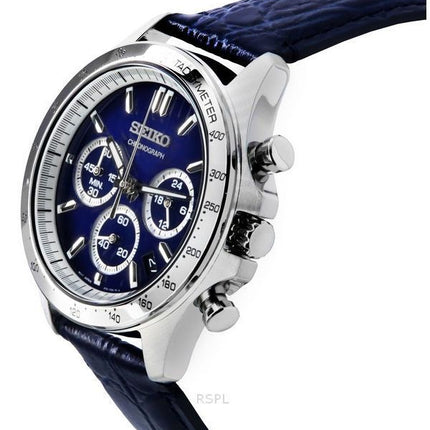 Seiko Spirit Chronograph Leather Strap Blue Dial Quartz SBTR019 100M Men's Watch