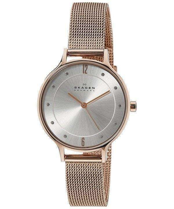 Skagen Anita Silver Dial Crystal Rose Gold-Tone Mesh Bracelet SKW2151 Women's Watch